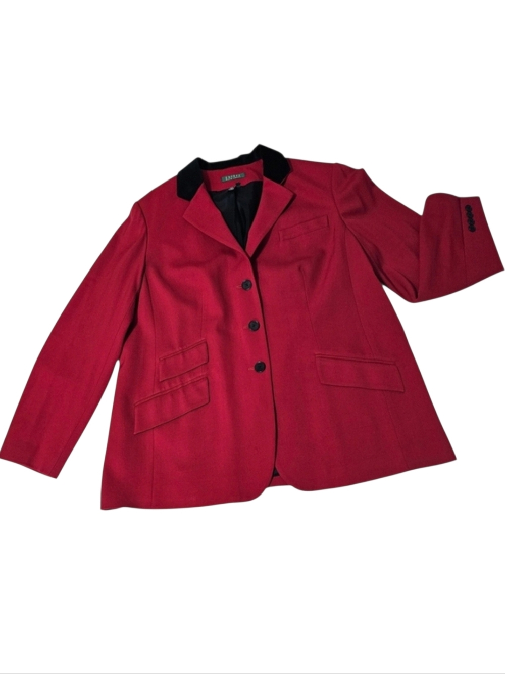 Lauren Ralph Lauren Red Wool Blend With Black Velvet Collar Old Money Blazer 16W